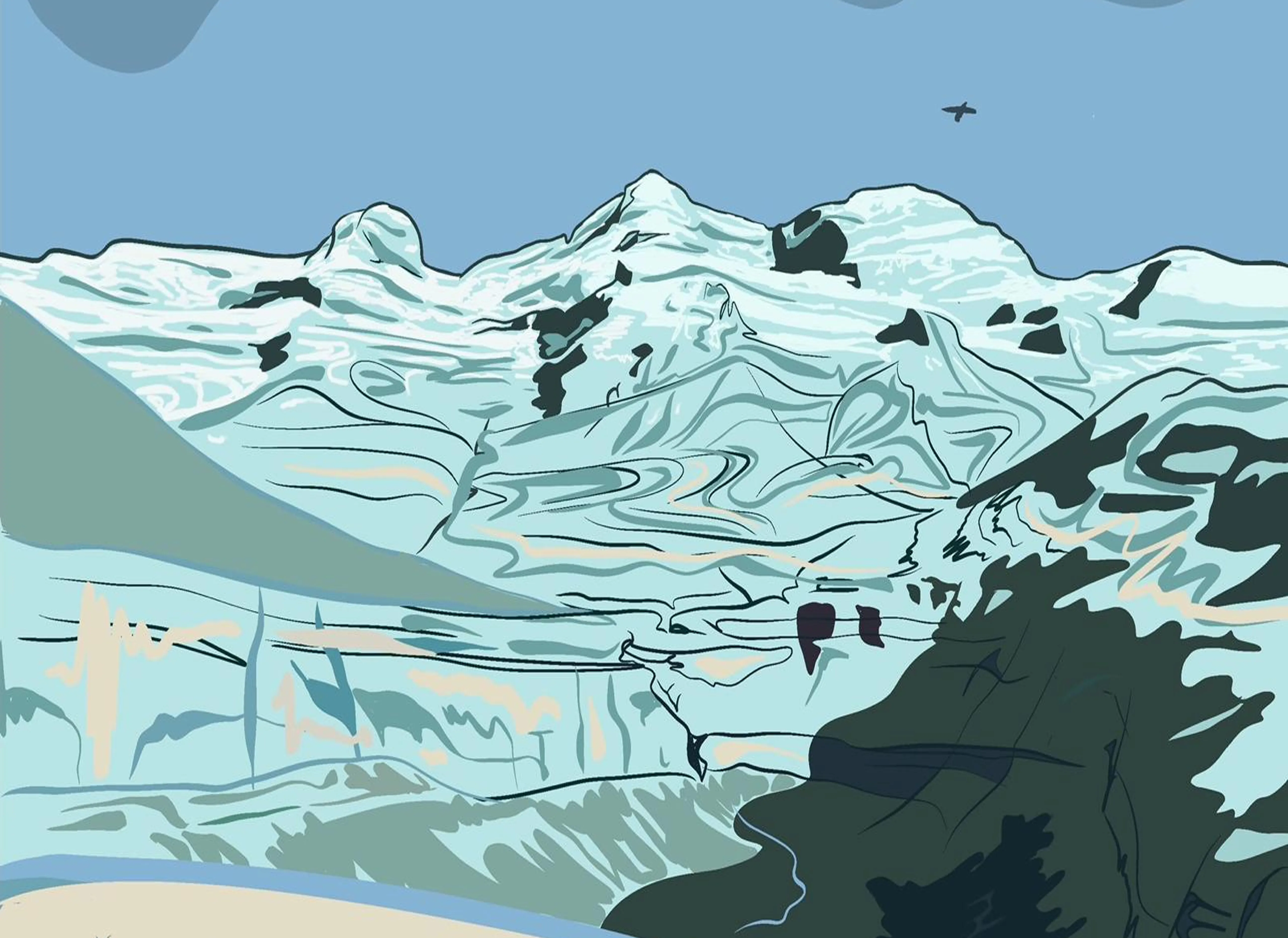 Ilustración panorámica de las montañas de Nerín